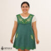 Green Mexican embroidered cotton apron featuring an olive peacock design, perfect kitchen and cooking gift
