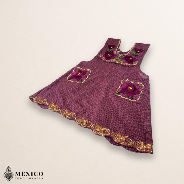 Burgundy Mexican embroidered cotton apron with floral motifs, perfect kitchen and cooking gift