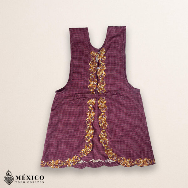 Burgundy Mexican embroidered cotton apron with floral motifs, perfect kitchen and cooking gift
