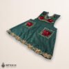 Green Mexican embroidered cotton apron featuring red floral design, ideal kitchen and cooking gift