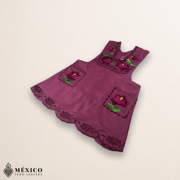 Burgundy Mexican Embroidered Apron – Floral & Birds Cotton Kitchen Cooking Gift - Image 6
