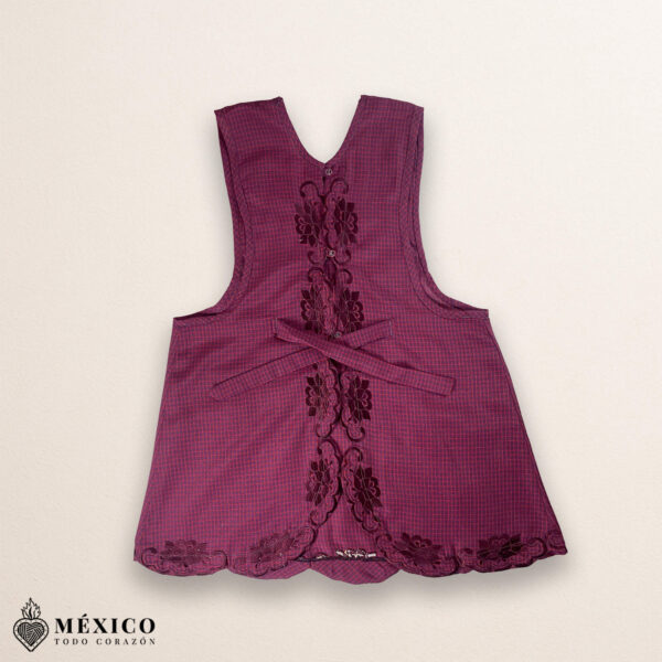Burgundy Mexican Embroidered Apron – Floral & Birds Cotton Kitchen Cooking Gift - Image 3