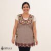 Brown Mexican embroidered cotton apron featuring floral patterns, perfect kitchen and cooking gift