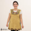 Yellow Mexican embroidered cotton apron with brown accent floral design, perfect kitchen gift