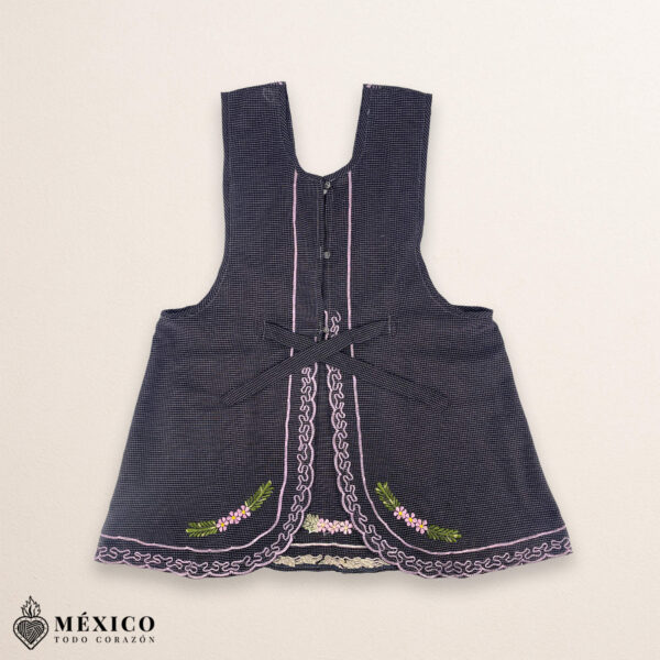 Gray Mexican embroidered basic handmade apron featuring a floral design