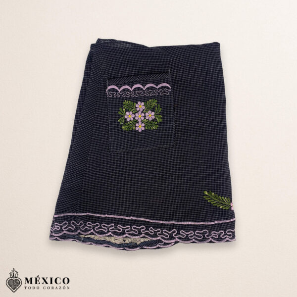 Gray Mexican embroidered basic handmade apron featuring a floral design