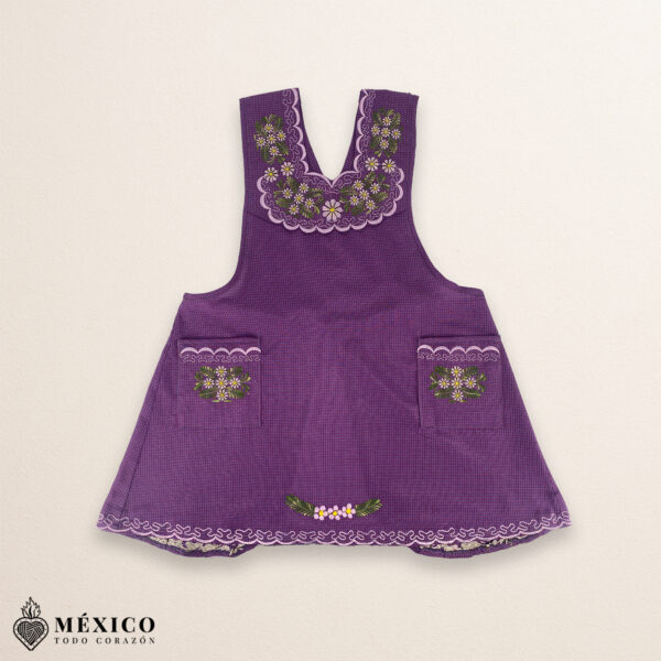 Burgundy Mexican embroidered basic handmade apron featuring a floral design