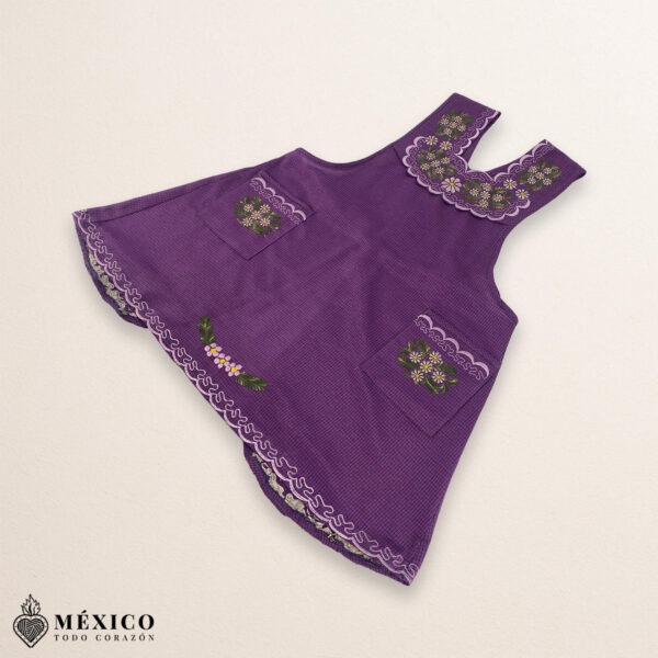 Burgundy Mexican embroidered basic handmade apron featuring a floral design