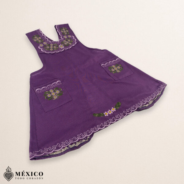 Burgundy Mexican embroidered basic handmade apron featuring a floral design
