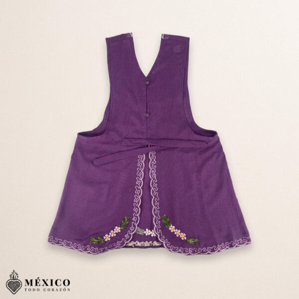 Burgundy Mexican embroidered basic handmade apron featuring a floral design
