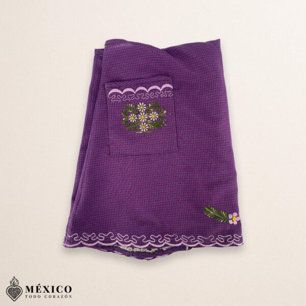 Burgundy Mexican embroidered basic handmade apron featuring a floral design