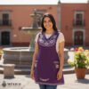 Burgundy Mexican embroidered basic handmade apron featuring a floral design
