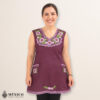 Burgundy Mexican embroidered basic handmade apron featuring a floral design