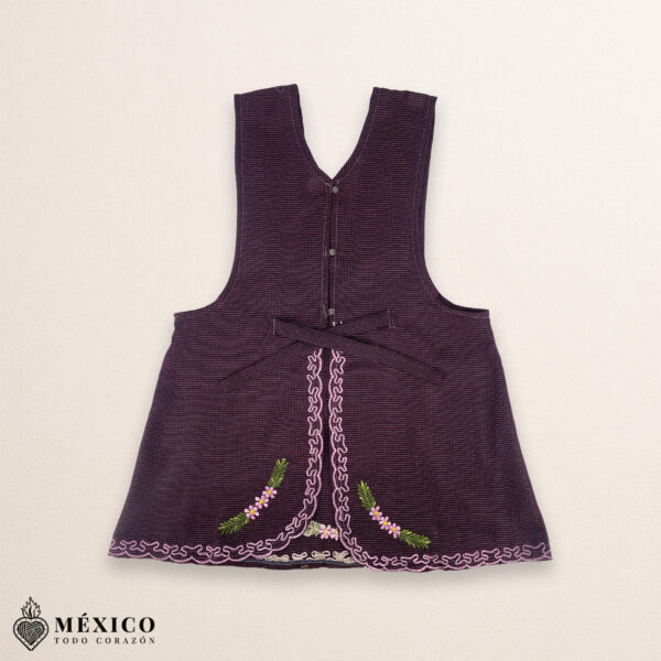 Burgundy Mexican embroidered basic handmade apron featuring a floral design