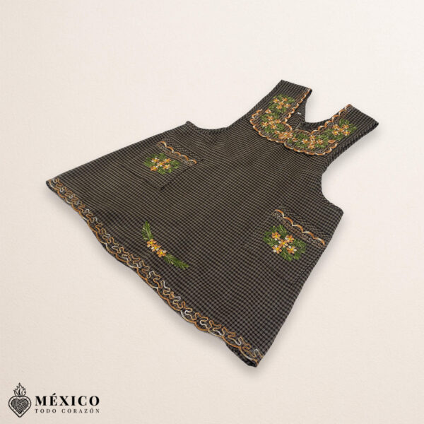 Brown Mexican embroidered basic handmade apron featuring a floral design