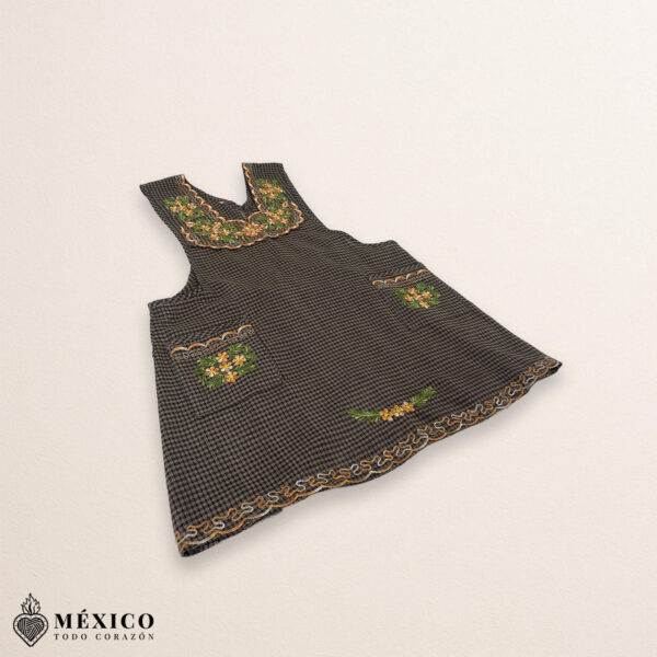 Brown Mexican embroidered basic handmade apron featuring a floral design