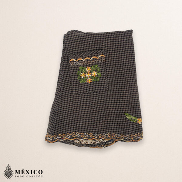 Brown Mexican embroidered basic handmade apron featuring a floral design