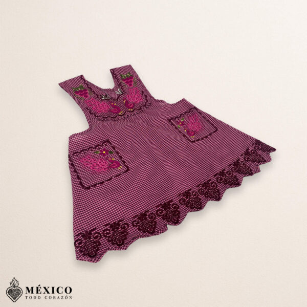 Pink Mexican embroidered standard kitchen apron featuring floral embroidery