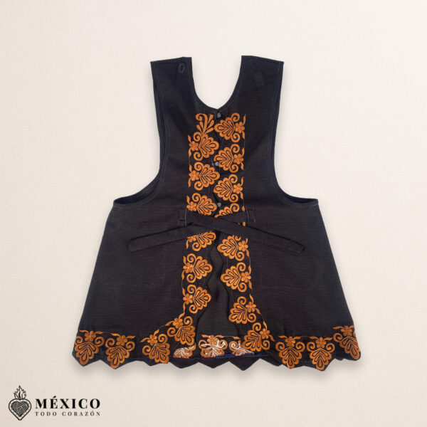 Brown Mexican embroidered standard kitchen apron featuring floral embroidery