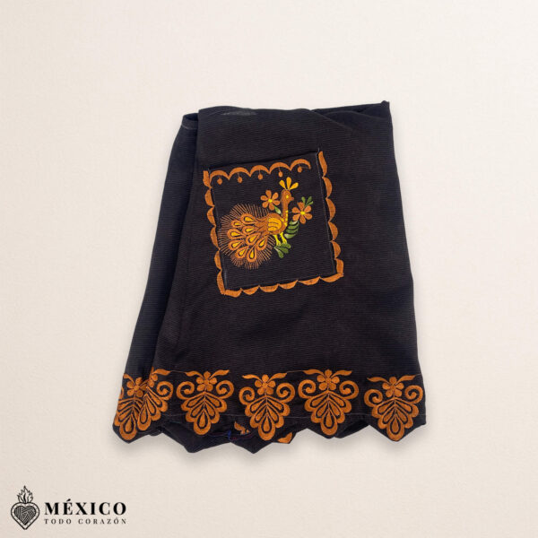 Brown Mexican embroidered standard kitchen apron featuring floral embroidery