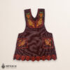 Brown and red Mexican embroidered standard kitchen apron featuring floral embroidery