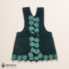 Green Mexican embroidered standard kitchen apron featuring floral embroidery