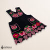 Black Mexican embroidered premium cotton blend apron featuring a pink floral design
