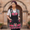 Black Mexican embroidered premium cotton blend apron featuring a pink floral design