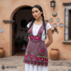 Pink Mexican embroidered premium cotton blend apron featuring a fuchsia floral design