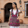 Pink Mexican embroidered premium cotton blend apron featuring a fuchsia floral design
