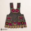 Brown Mexican embroidered premium cotton blend apron featuring a pink floral design