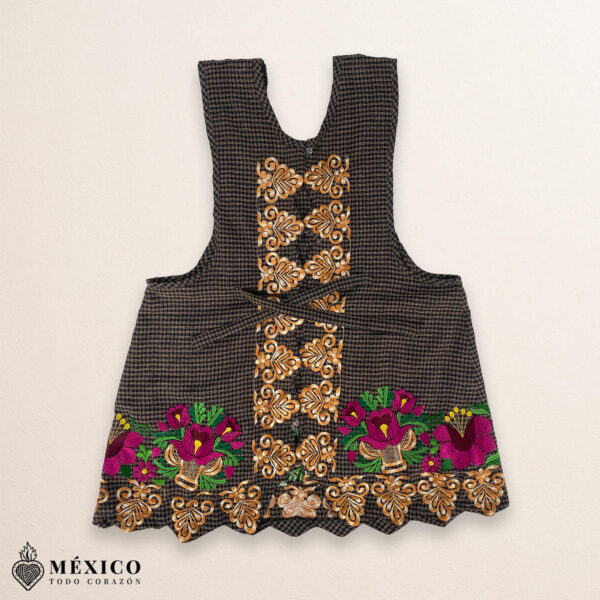 Brown Mexican Embroidered Apron – Premium Cotton Blend Apron with Pink Floral Design - Image 5