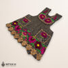 Brown Mexican embroidered premium cotton blend apron featuring a pink floral design