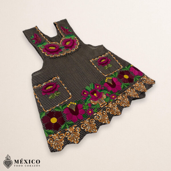 Brown Mexican Embroidered Apron – Premium Cotton Blend Apron with Pink Floral Design - Image 8