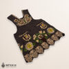 Brown Mexican embroidered premium cotton blend apron featuring a beige floral design