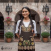 Brown Mexican embroidered premium cotton blend apron featuring a beige floral design
