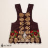 Brown Mexican embroidered premium cotton blend apron featuring a red floral design
