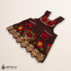 Brown Mexican embroidered premium cotton blend apron featuring a red floral design