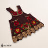 Brown Mexican embroidered premium cotton blend apron featuring a red floral design