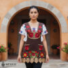 Brown Mexican embroidered premium cotton blend apron featuring a red floral design