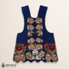 Blue Mexican embroidered premium cotton blend apron featuring a red floral design