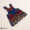Blue Mexican embroidered premium cotton blend apron featuring a red floral design