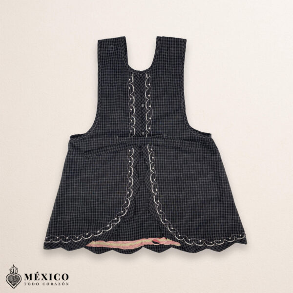 Gray Mexican embroidered essential cotton blend kitchen apron featuring a daisy floral design