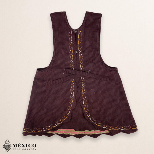 Dark burgundy Mexican embroidered essential cotton blend kitchen apron featuring a daisy floral design