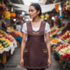 Dark burgundy Mexican embroidered essential cotton blend kitchen apron featuring a daisy floral design
