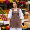 Brown checkered Mexican embroidered essential cotton blend kitchen apron featuring a daisy floral design
