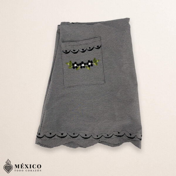 Light gray Mexican embroidered essential cotton blend kitchen apron featuring a daisy floral design