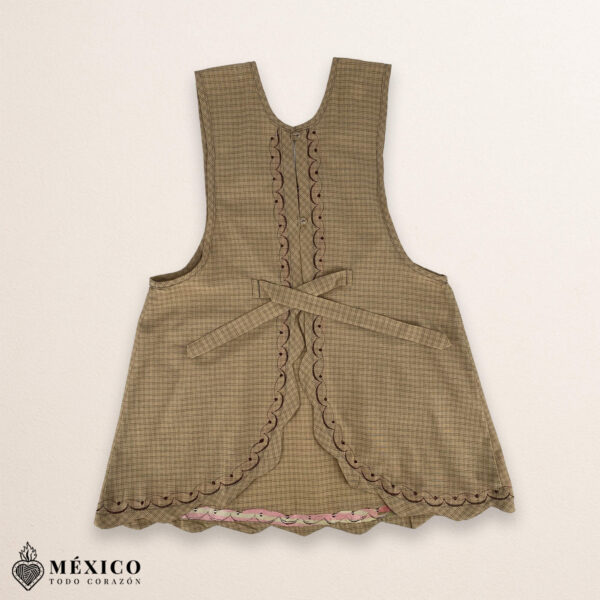 Beige Mexican embroidered essential cotton blend kitchen apron featuring a daisy floral design