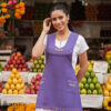 Lilac blue Mexican embroidered essential cotton blend kitchen apron featuring a daisy floral design