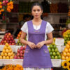Lilac blue Mexican embroidered essential cotton blend kitchen apron featuring a daisy floral design